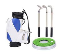 MechKit Mini Desktop Zinc Alloy Golf Bag Pen Holder Set with Golf Pens and Lawn Base Desk Decor Gift for Golf Lovers Office Club Tournament Souvenir (Blue White)