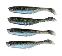 MechKit T Tail Soft PVC Bait Double Colors Jigging Wobblers Artificial Lure Compact Shape Lightweight Durable Material Lifelike Swimming Action for Freshwater Saltwater Fishing 4PC (gold green black)