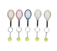 MechKit Tennis Racket Keychain Mini Tennis Ball Key Ring Durable Resin Colorful Keychains for Sports Lovers Gift Gold Silver Rose Blue Bronze 5PCS
