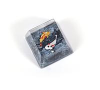 MECHKYP Handmade Koi Fish Backlit Resin Keycap R4/Esc Artisan Keycap Shine Through Translucent Key Cap OEM Profile for Cherry MX Gaming Mechanical Keyboard DIY Replace (Grey-Black)