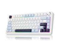 MechLands AULA F75 PRO 75% Mechanical Custom Creamy Keyboard, BT5.0/USB-C/2.4GHz Wireless Gaming Keyboard, Gasket Structure, Hot Swappable, Knob, RGB, Reaper Switches for Win/Mac (White Blue)