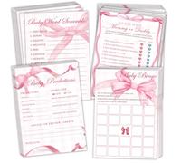 Mecholey Pink Bow Baby Shower Games for Girl, 4 Games for 25 Guests, Guess Who Mommy or Daddy, Word Scramble for Baby Shower Decorations