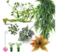 Mechpia Repitle Plants for Bearded Dragon Tank Accessories, Terrarium Hanging Plants Artificial Leaves Reptile Decor Flexible Jungle Vine Tank Accessories for Gecko Ball Python Lizard Snake Chameleon