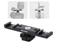 Mechrig Dual Cold Shoe Extension Bar Mount, Aluminum Dual Hot Shoe Mount Bracket with 1/4" Thread & Cable Slot, Cold Shoe Bracket for DSLR Camera LED Video Light Microphone Monitor (62034)