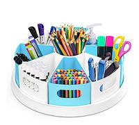 MeCids 360°Rotating Desk Organizers Homeschool Office Organization and Storage Art Supplies Organizers- 12" Lazy Susan Style Caddy with Removable Bins, for Home Offices, School Supplies Classroom Use