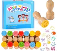 MeCids Wooden Animal Stamp Set - 21Pcs Star Rainbow Cute Pattern Stamps for Birthday Gift, Party Favor, Carnival Prizes, Art Projects - Ages 4+
