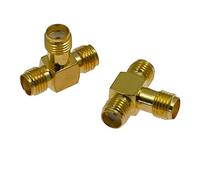 Mecion 2pcs Straight SMA Female to Dual SMA Female RF Coax Tee Connector Splitter Antenna Converter, Gold Tone
