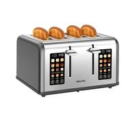 Mecity 4 Slice Toaster with Touch Display Control, 4 Wide Slots, Smart Stainless Steel Bread Toaster for Bagels, Muffins, Waffles, Dual Control Panel