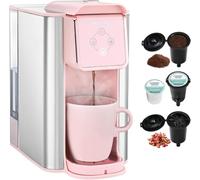 Mecity Pink Coffee Maker 3-in-1 Single Serve Coffee Machine, For Flat Bottom Coffee Capsule, Ground Coffee, 6 to 10 Ounce Cup, Removable 50 Oz Water Reservoir, 120V 1150W