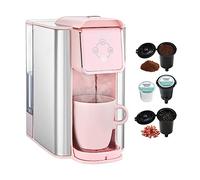 Mecity Pink Coffee Maker 3-in-1 Single Serve Coffee Machine, For Flat Bottom Coffee Capsule, Ground Coffee, 6 to 10 Ounce Cup, Removable 50 Oz Water Reservoir, 120V 1150W