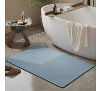 Mecko Bath Mat Rug, Rubber Non-Slip Quick Dry Absorbent Thin Bathroom Rugs Fit Under Door Washable Bathroom Floor Mats-Shower Rug for in Front of Bathtub, Sink, Shower Room(Light Blue,16"x24")