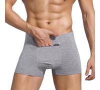 MECKOZ 3 Pcs Men Cotton Travel Underwear with Hidden Crotch Zipper Pocket Anti-Theft Pickpocket Proof Stash Boxer Brief Shorts (Color : Gris, Size : XXL)