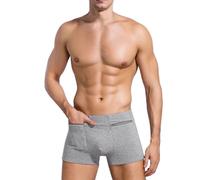 MECKOZ Men Dual Pouch Boxer Briefs Shorts Travel Cotton Underwear with Secret Front Stash Pocket for Shows Fests Hiding Things (Color : Gris, Size : 4XL)