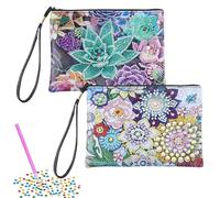Mecmbj 2 Pieces Craft Sets Girls Aged 6 7 8 9 10 Years Diamond Painting Make Up Bag with Zipper Make Up Bag with Flower Motif Craft Kit Kids for Girls Aged 6-12 Years