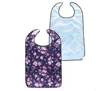 Mecmbj Adult Bibs for Women, 2pcs Washable Dining Bibs for Elderly, Reusable, Waterproof Clothing Protector with Food Crumb Catcher for Seniors, Disabled, Polyester