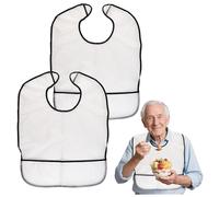 Mecmbj Adult Bibs for Women and Men, 2pcs Waterproof Dining Bibs for Elderly, Reusable, Washable Clothing Protector with Food Crumb Catcher for Seniors, Disabled(White)