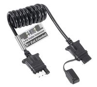 MECMO Trailer 4-Way Flat Wire Extension 5 Feet 60'' Stretchable Coiled Cable, 4 Pin Male & Female Trailer Coiled Adapter, 18-Guage Heavy Duty Jacketed Cable Trailer Lighting Extension - 5ft/60 Inch