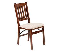 MECO Stakmore Arts and Craft Wooden Folding Chairs with Padded Seats, Set of 2 - No Assembly Foldable Dining Chairs, Steel Folding Mechanism, Upholstered Cushion, Space-Saving, Cherry Frame