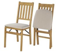 MECO Stakmore Arts and Craft Wooden Folding Chairs with Padded Seats, Set of 2 - No Assembly Foldable Dining Chairs, Steel Folding Mechanism, Upholstered Cushion, Space-Saving, Oak Frame