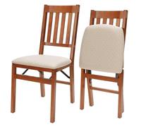 MECO Stakmore Arts and Craft Wooden Folding Chairs with Padded Seats, Set of 2 - No Assembly Foldable Dining Chairs, Steel Folding Mechanism, Upholstered Cushion, Space-Saving, Cherry Frame