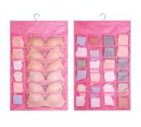 MECOLOR 36-Pocket Hanging Closet Organizer - Mesh Wardrobe Storage with Bra Hooks, Dual-Sided Shelves & Drawers for Underwear/Socks (Pink, Door/Wall Mount)