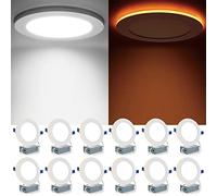 Meconard 12 Pack 6 Inch 5CCT LED Canless Recessed Lighting with Night Light, 2700K/3000K/3500K/4000K/5000K Selectable Ultra-Thin LED Ceiling Lights, 12W=110W, 1050LM, Dimmable Wafer Downlight ETL&FCC