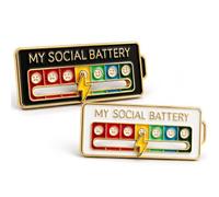 Mecool 2 PcsBattery Shape Social Battery Badge & Enamel Pins Slider 7 Days Mood Badge & Tracker Lapel Brooches | Mood Tracker Lapel Brooches & Pin Badges | Funny Gift Set for Backpacks & Clothing