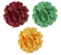 Mecool 3.15" 3 Pcs Rose Hair Clip for Weddings Brooch Corsage Hair Head Clip on Flowers for Hair Jewellery Barrette Hair Decorations for Women Accessories | Hair Clips Girls Set-Dark Red/Green/Yellow