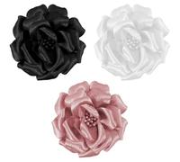 Mecool 3.15" 3 Pcs Rose Hair Clip for Weddings Brooch Corsage Hair Head Clip on Flowers for Hair Jewellery Barrette Hair Decorations for Women Accessories | Hair Clips Girls Set-Black/White/Pink