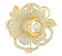 Mecool Brooch Pin Flower Brooches Pearl Brooch Shiny Synthesis Cubic Zirconia Brooch Pins for Women