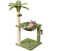 MECOOL Cat Tree for Indoor Cats 35" Tall Cat Scratching Post with Large Cat Hammcok and Hanging Ball Toys Plant Green