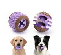 MECOOL Durable 2-in-1 Dog Chew Toys Set, Squeaky Chew Ball & Treat Dispensing Toy, Tough Nylon Ends & Natural Rubber for Aggressive Chewers, Interactive Puzzle Toys for All Breed Dogs,Purple