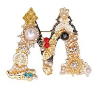 Mecool Stylish Brooches for Women, Stylish Brooch Pins | Fashion Jewellery | Pearl Pins for Clothes | Costume Jewelry | Faux Pearl Brooch Pins - Letter M