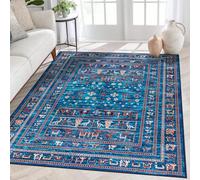 MECOSEN Washable Rug 5x7, Persian Kilim Blue Rug, Soft Low Pile Non-Slip Stain Resistant Modern Contemporary Area Rugs for Living Room, Bedroom, Dining Room