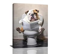 Mecowcm Dog Bathroom Wall Art Funny Bathroom Wall Decor Bulldog Toilet Canvas Print Painting Home Bathroom Decoration Artwork Framed 16""X24""