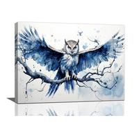 Mecowcm Owl Wall Art, Owl Pictures, Wall Decor, Canvas Print, Painting, Home Decor, Artwork for Living Room, Office, Bedroom, Bathroom, Framed, 30.5 x 40.6 cm