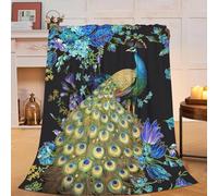Mecowcm Peacock Blanket Peacocks Fleece Throw Blankets Fuzzy Plush Super Soft Cozy Warm Peacock Decor Stuff Blanket Gifts for Boys Girls Kids Adult Men Women 60"x80"