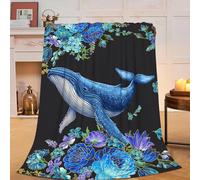 Mecowcm Whale Blanket Ocean Whales Fleece Throw Blankets Fuzzy Plush Super Soft Cozy Warm Nautical Whale Decor Marine Life Blanket Gifts for Boys Girls Kids Adult Men Women 60"x80"