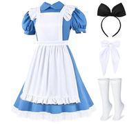 MecTo Women's Blue & White Princess Costume Halloween Cosplay Costume Set, Blue-5pcs, XXL