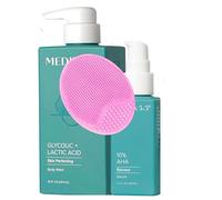MED AHA Body Scrub 444ml & Glycolic Acid Booster 50ml- Exfoliating Cleanser & AHA Body Wash Keratosis Pilaris KP Bumps Eraser- Anti-Aging & Acne Treatment Skincare Set + Facial Brush & Prosperina Card