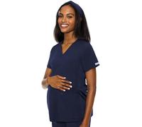 Med Couture Maternity V-Neck Scrub Top, 2 Pockets, Stretchy Side Panels with a Flattering Fit for Pregnant Ladies - MC628, Navy, XL