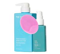 MED Niacinamide Fragrance Free Face Moisturizer, Shea Butter Body Cream 15oz + 10% Glycolic Acid Exfoliating Serum 50ml - Anti-Aging Skincare for Wrinkles,Dark Spots , Facial Brush & Prosperina Card