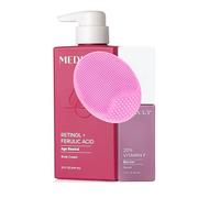 MED Retinol Cream with Ferulic Acid Face & Body Lotion 444ml + 20% Vitamin F Booster Serum 50ml Anti-Aging Skincare for Crepey Skin, Wrinkles Hydrating Body Cream + Facial Brush & Prosperina Card