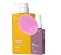 MED Turmeric Vitamin C Cream + Vitamin F Booster Serum Skin Care Set | Brightening Uneven Skin Tone, Reduce Age Spots, Sun Damage & Prosperina Card (Yellow Purple)