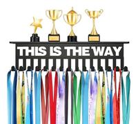 Medal Awards Rack Ultimate Medal Hanger Display and Trophy Shelf with 15 Hooks - Multi-Sport Trophy and Medals Holder for Awards, Plaques, Pictures, Trophies and More - Easy to Install