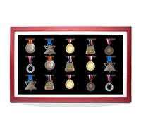 Medal Display Case, 15 Medal Display Frame, Perfect Medal Display for Runners, Marathon, RECE Winner, Soccer, Football, Gymnastics & All Sports(Red Wood)