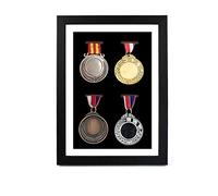 Medal Display Case - 4 Medal Shadow Box Frame - Perfect for Runners, Marathon, Race Winner, Soccer, Football, Gymnastics & All Sports (Black, A4)