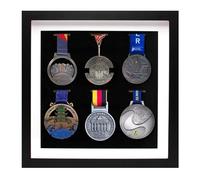 Medal Display Case, Medal Shadow Box Frame for 6 Medals, 3D Medal Box Photo Frame for Runners Marathon Soccer Football Gymnastics & All Sports Award Insignia (Black, 33 x 33 cm)