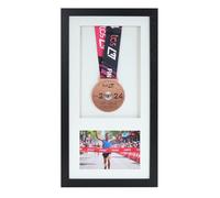 Medal display Frame with Apertures for Bib and Photo. Handmade. Perfect for Runners, Swimmers, Cyclists, Athletes | Marathon Medals