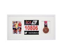 Medal display Frame with Apertures for Bib Number and Photo. 30x60cm. Swimmers | Triathletes | Athletes (White Frame)